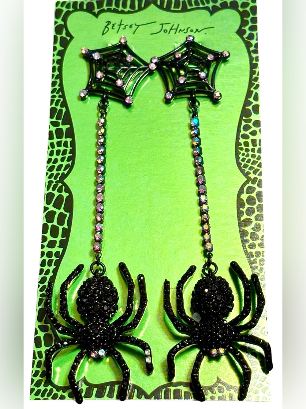 NWT•Betsey Johnson Black Spider Drop Earrings